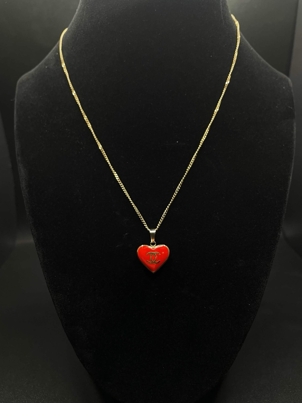 Chanel Heart Pendant Necklace - Red Enamel on Gold Chain